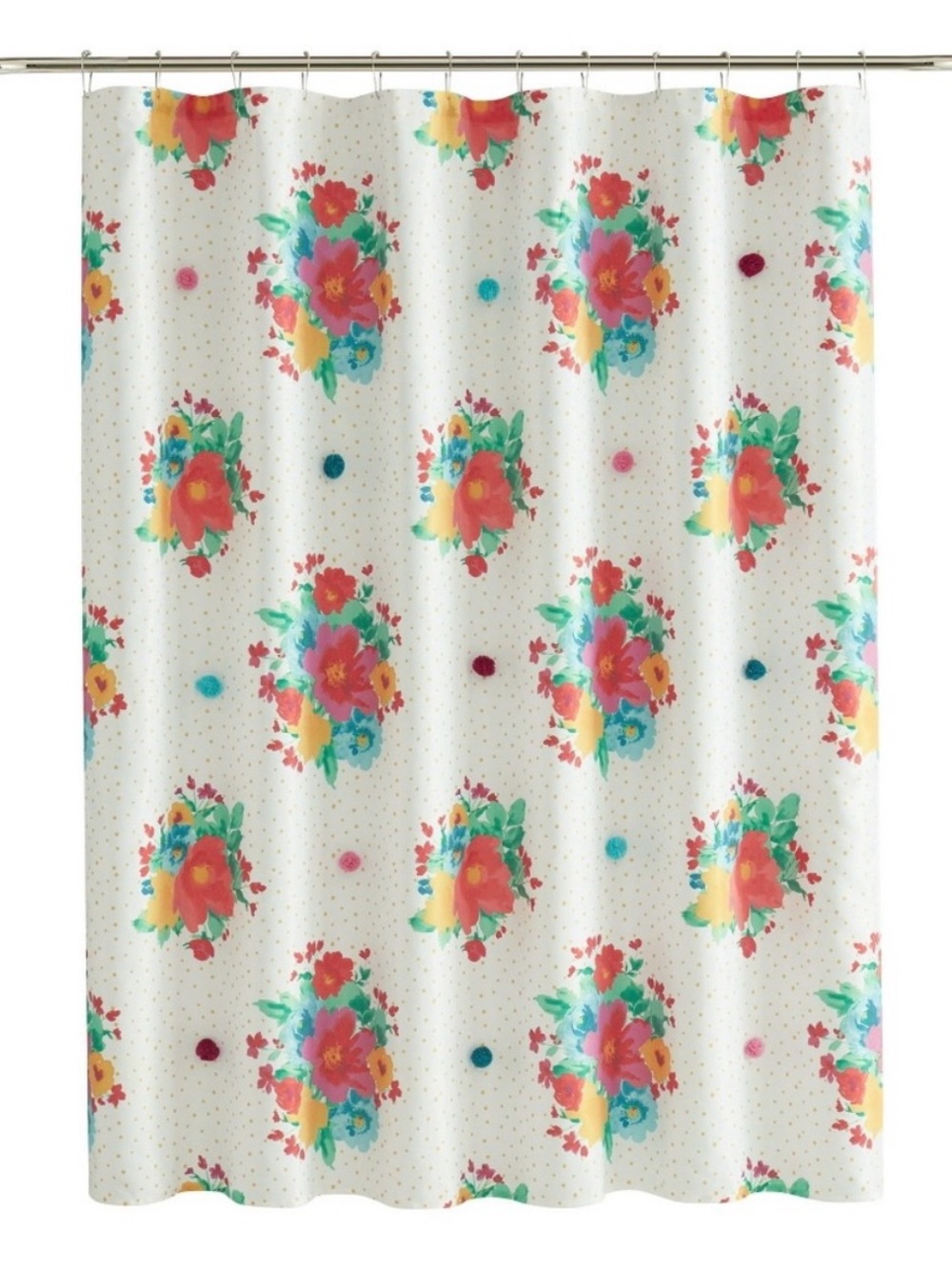 Pioneer Woman Breezy Blossom Floral Bouquet Fabric Shower Curtain ~ 69” x 68”